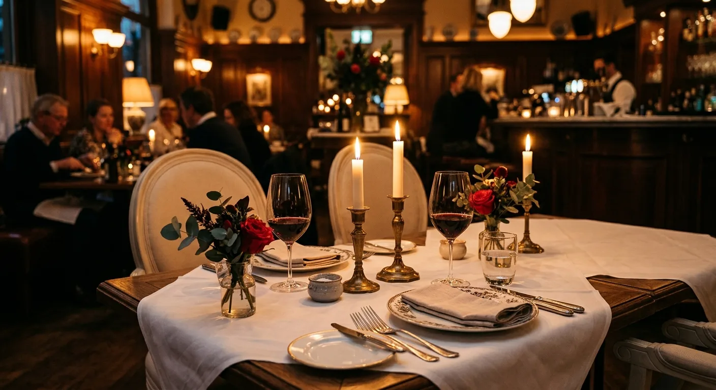 Gedekte dinertafel in warm amberlicht
