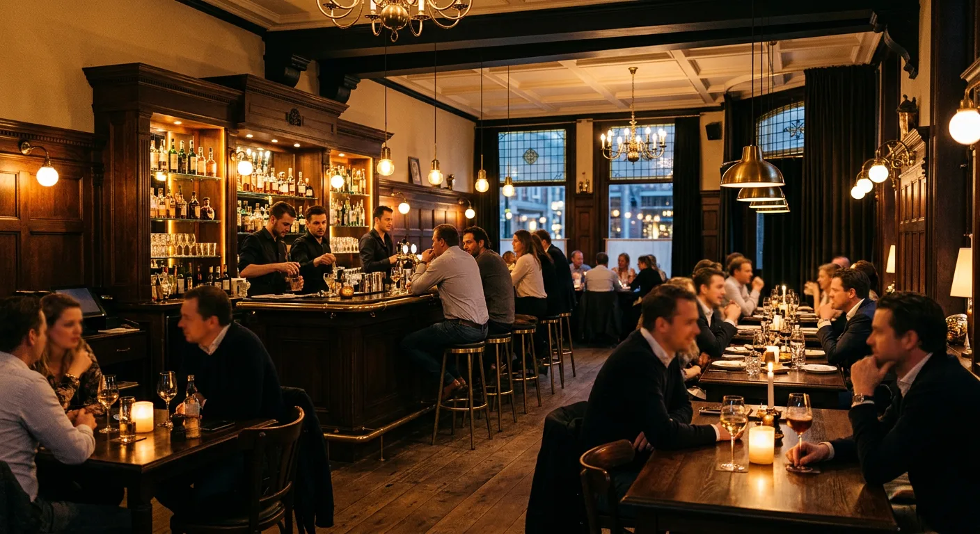 Interieur van Grand Café Eight in warm amberlicht