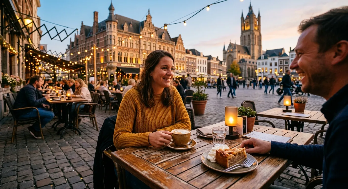 Terras van het grand café in zacht avondlicht